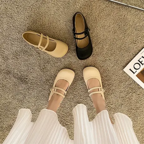 玛丽珍鞋女平底2024春夏新款大头小皮鞋配裙子浅口奶奶鞋豆豆单鞋商品大图