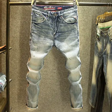 美式复古潮牌牛仔裤男修身小直筒弹力裤子男丹宁赤耳高端水洗长裤图片