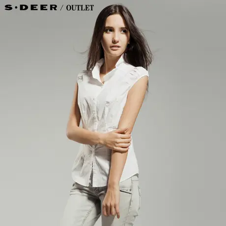 sdeer圣迪奥 专柜正品 女装夏装皱褶领修身优雅白衬衫2280433图片