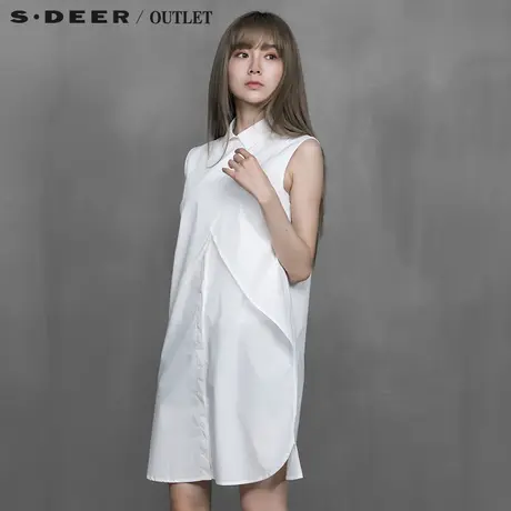 s.deer圣迪奥专柜正品拼接饰襟无袖长款衬衫S15280631图片