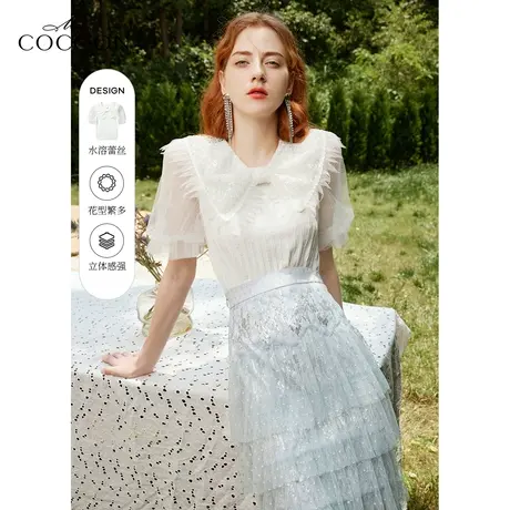 missCOCOON法式娃娃领毛针织衫女2023新款春季短袖设计感洋气上衣图片