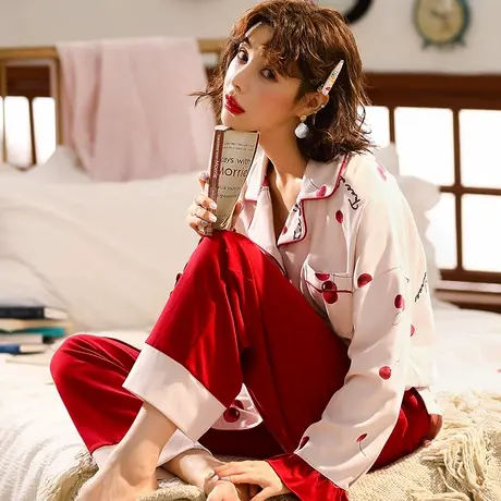 纯棉睡裙女韩版春秋学生家居服可爱薄款短袖宽松睡衣可爱两件套商品大图