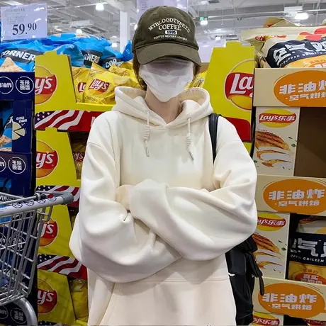 慵懒风高级感连帽卫衣女秋冬美式复古宽松加绒oversize外套上衣潮商品大图