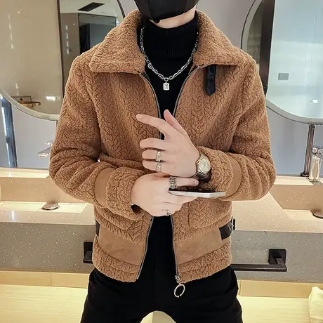 男士羊羔毛外套2022冬季时尚休闲韩版修身厚款学生夹克ins个性图片