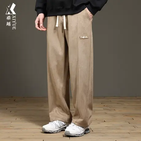 希越美式直筒休闲裤冬季男士宽松大码2024春季新款拖地工装裤潮流商品大图