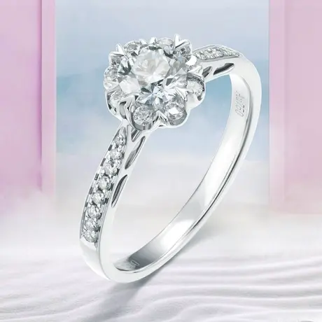 珂兰 白18K金钻石戒指钻戒30分花苞豪镶款订婚结婚求婚戒指女定制商品大图