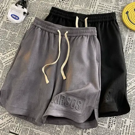 美式复古高街钢印运动短裤男夏季薄款ins潮牌宽松休闲五分裤子男图片