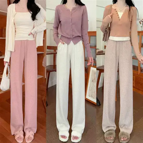 秋冬窄版直筒阔腿宽松垂感显瘦直筒裤子雪尼尔直筒拖地休闲裤女商品大图