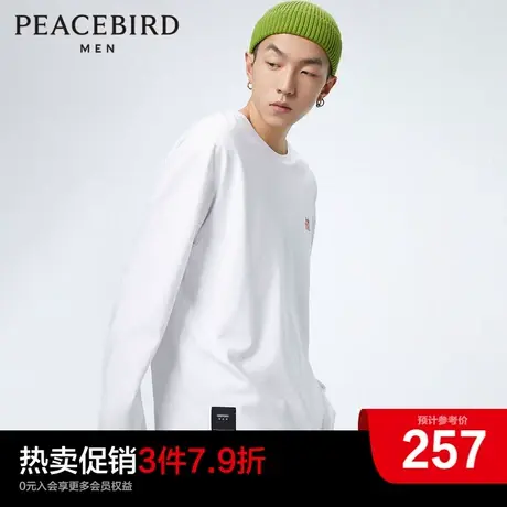 太平鸟男装奥莱 春新款刺绣T恤圆领时尚长袖体恤图片