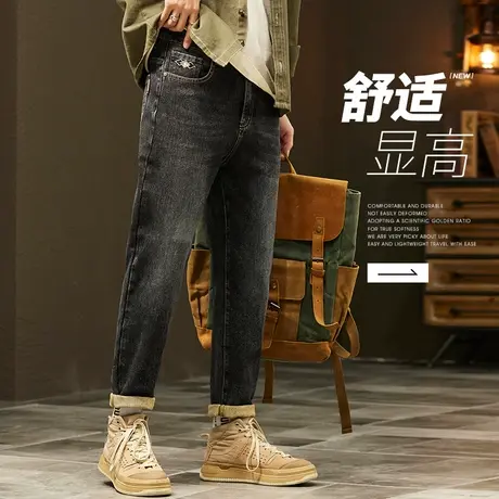 春季高端直筒复古休闲牛仔裤春秋款男装新塘水洗黑灰色男裤子春装图片