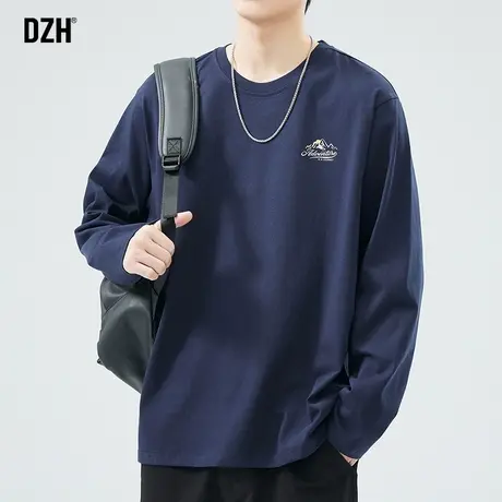 男士打底衫潮牌男纯棉长袖t恤男款春季2024年复古圆领上衣体恤衫商品大图