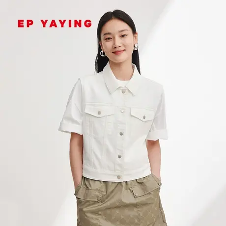 EP YAYING雅莹女装 含桑蚕丝短款牛仔马甲 2024春装新款J001A图片