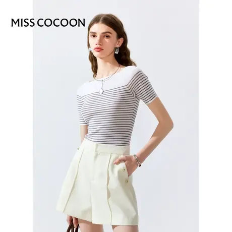 MISSCOCOON【高知touch】24春新款简约条纹可机洗羊毛无缝针织衫图片