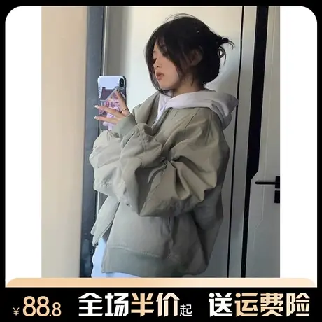 美式复古夹克外套女秋冬季2023新款宽松韩系高级感开衫休闲棒球服图片