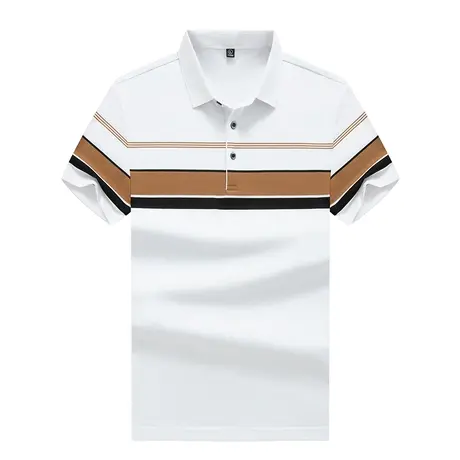 夏装短袖POLO衫男翻领上衣条纹高端T恤休闲商务半袖夏季简约男装商品大图