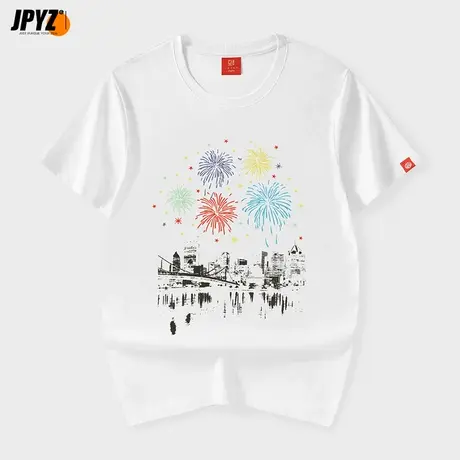 烟花刺绣t恤男2023年新款短袖夏男装上衣男士纯棉情侣白色打底衫商品大图