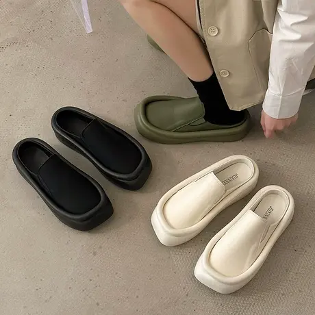 包头半拖鞋厚底女夏外穿2024新款穆勒鞋网红无后跟面包懒人松糕鞋商品大图