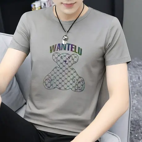 莫代尔短袖t恤男装2023新款夏季冰丝速干凉感半袖小熊体恤上衣服商品大图