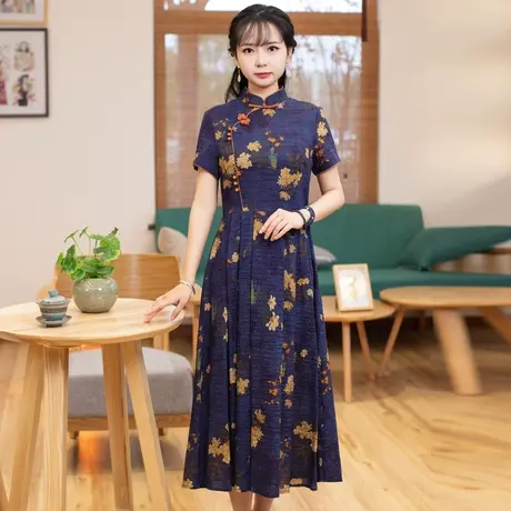 筠雅改良旗袍2023年新款连衣裙女夏季气质修身复古时尚中式裙子商品大图
