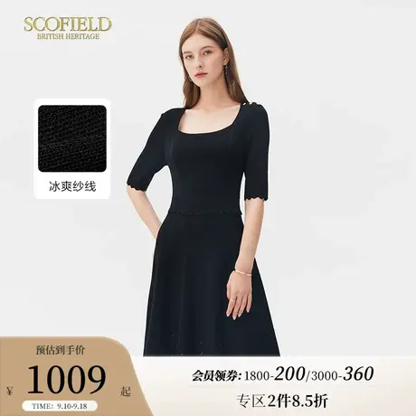 【冰爽纱线】Scofield女装方领气质A字小黑裙收腰连衣裙秋季新品图片