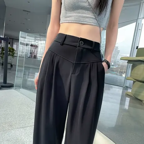 黑色西装阔腿裤女2023年春秋新款高腰垂感窄版宽松显瘦休闲拖地裤商品大图