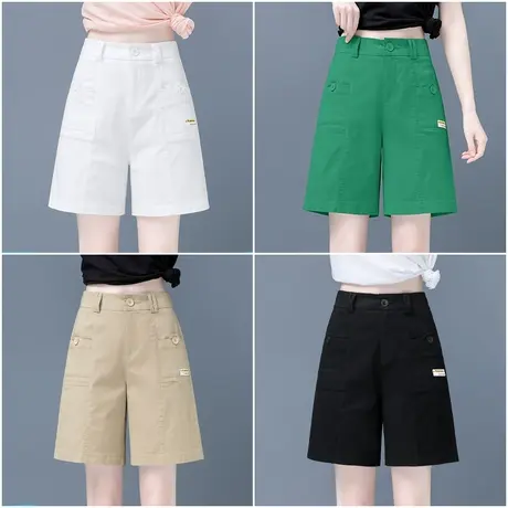 工装五分裤女夏季薄款高腰显瘦休闲裤子宽松显瘦百搭冰丝阔腿短裤商品大图