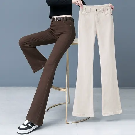 微喇牛仔裤女高腰秋季2023年新款小个子弹力纯棉显瘦黑色喇叭裤图片