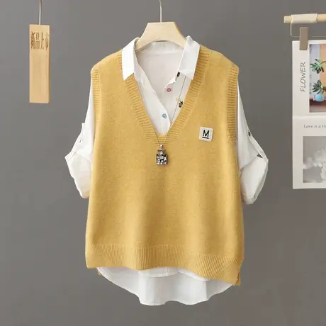 无袖毛衣马甲背心女2023新款韩版宽松V领短款秋冬上衣针织衫马夹图片