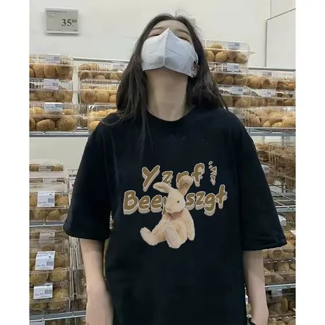 重磅纯棉短袖t恤女2023年新款圆领宽松美式复古半袖上衣春夏ins潮图片