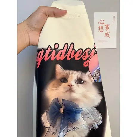 纯棉vintage设计感可爱猫咪短袖t恤女夏季新款潮牌宽松半袖上衣服图片
