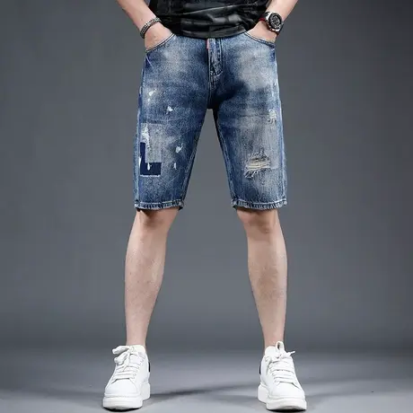 破洞牛仔短裤男潮牌夏季宽松潮流无弹力休闲男士中裤五分裤潮流商品大图