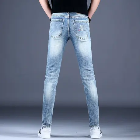 男士潮牌刺绣牛仔裤男款秋款高档欧美式高街2023爆款裤子修身小脚商品大图