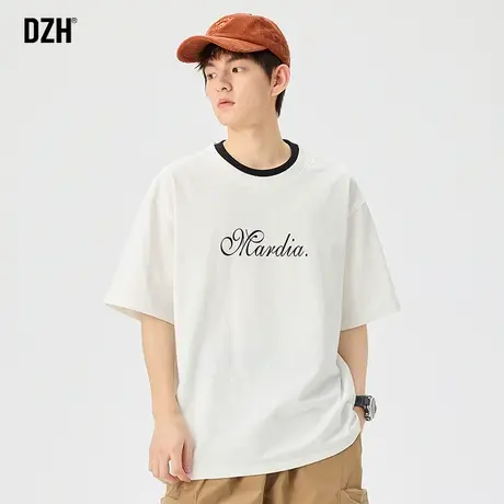 男士白色短袖男潮牌潮流宽松纯棉男装2023新款半袖t恤圆领体恤衫商品大图