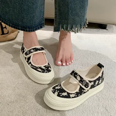 卡通可爱少女心单鞋2023秋季新款魔术贴圆头浅口学生舒适厚底鞋女图片