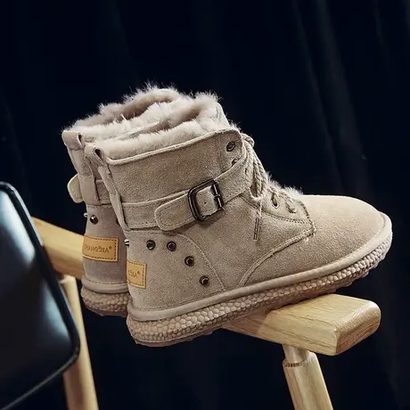 雪地靴女短筒皮毛一体2023冬季新款高帮真皮马丁靴加绒加厚棉鞋图片