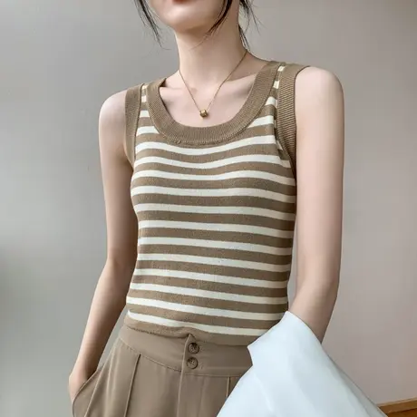 条纹吊带背心女2025春季新款修身显瘦外穿上衣无袖针织内搭打底衫商品大图