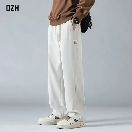 男生米白色卫裤男高街春秋休闲裤子2025新款运动裤垂感直筒裤长裤图片