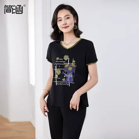 大码女装夏新款绣花T恤2024年简涵高端轻奢遮肚子胖mm短袖上衣图片
