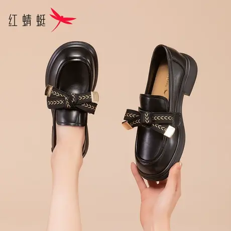 红蜻蜓旗舰店乐福鞋女真皮2023新款春季平底单鞋软底一脚蹬小皮鞋商品大图