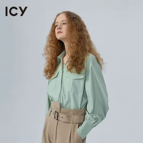 icy女装设计秋季新款气质工装风简约口袋衬衫女长袖个性宽松上衣图片