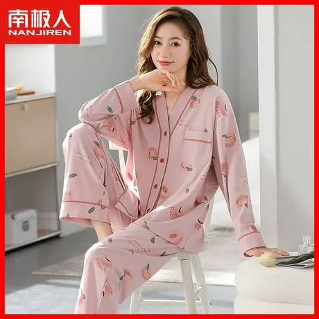 南极人睡衣女春秋季纯棉全棉长袖2023新款可外穿家居服两件套装QS图片
