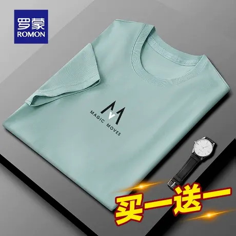 罗蒙男士短袖T恤夏季薄款冰丝光棉印花圆领男装上衣服五分半袖体t图片