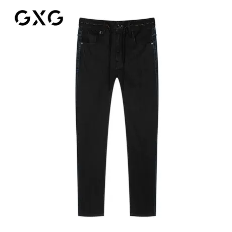【特价】GXG男装 春季黑色休闲撞色直筒修身牛仔裤GY105023E图片