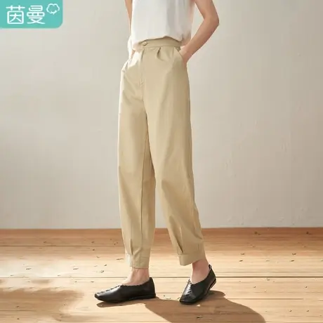 【商场同款】茵曼秋女装新款文艺直筒宽松亚麻棉九分裤裤子图片
