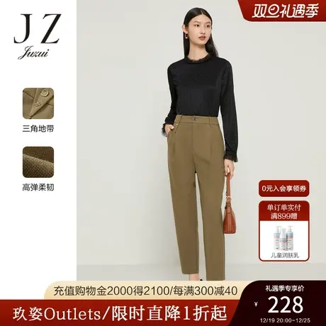 JZ玖姿时尚烫钻哈伦裤女装2022秋季新款浅灰潮流毛边斜纹牛仔裤子商品大图