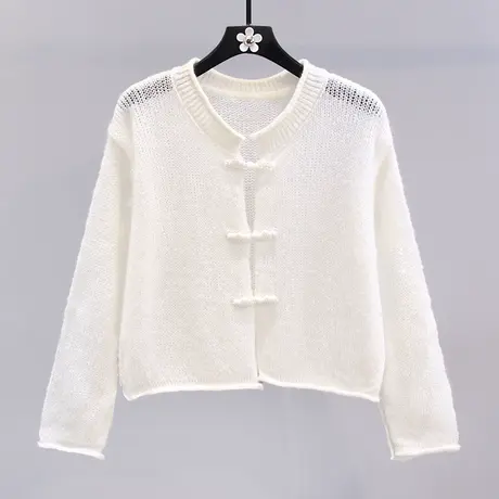 盘扣设计软糯针织开衫女夏季2023新款慵懒风洋气外搭薄款毛衣外套图片