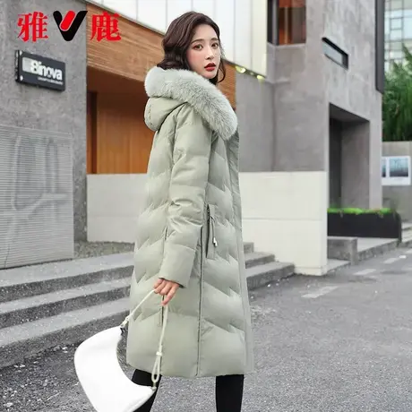 雅鹿大狐狸毛领连帽羽绒服女中长款2022冬季新款时尚休闲宽松外套商品大图