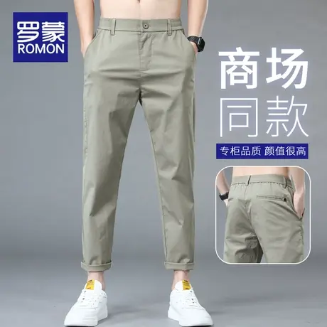 罗蒙夏季薄款冰丝休闲裤子男士潮牌弹力直筒宽松9分西裤百搭长裤图片