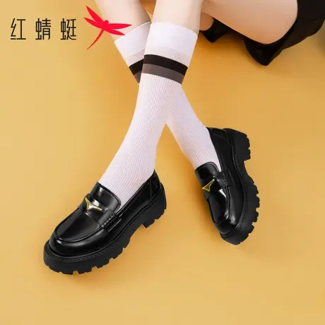 红蜻蜓女鞋2025春季新款防滑舒适乐福鞋一脚蹬休闲皮鞋厚底单鞋女图片