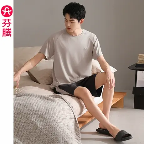芬腾睡衣男士夏季莫代尔棉短袖短裤薄款青年可外穿大码家居服套装商品大图